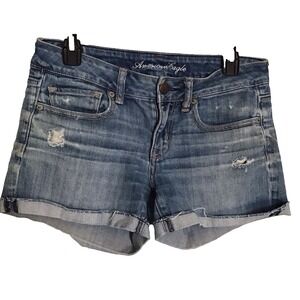 American Eagle Jean Shorts Womens Size 6 Stretch Cuffed Distressed